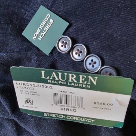 NWT Ralph Lauren Corduroy Cotton Blazer Jacket ULTRA FLEX Dark Teal Blue 41R Fox - Picture 5 of 7